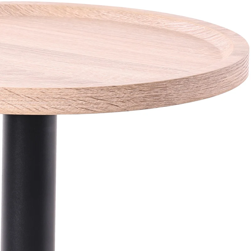Ensemble de tables d'appoint moderne plateau rond en bois couleur chêne Ø60cm et Ø40cm pied central en métal noir 10_0009145
