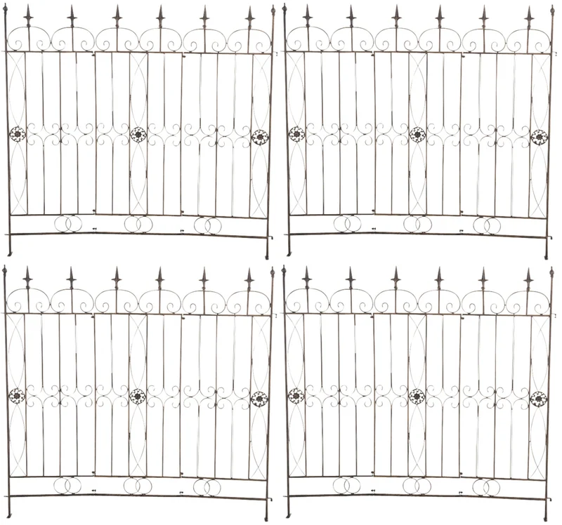 Lot de 4 clôtures de jardin en fer forgé bronze vieilli 124 cm – barrière décorative métal pour extérieur 10_0007972
