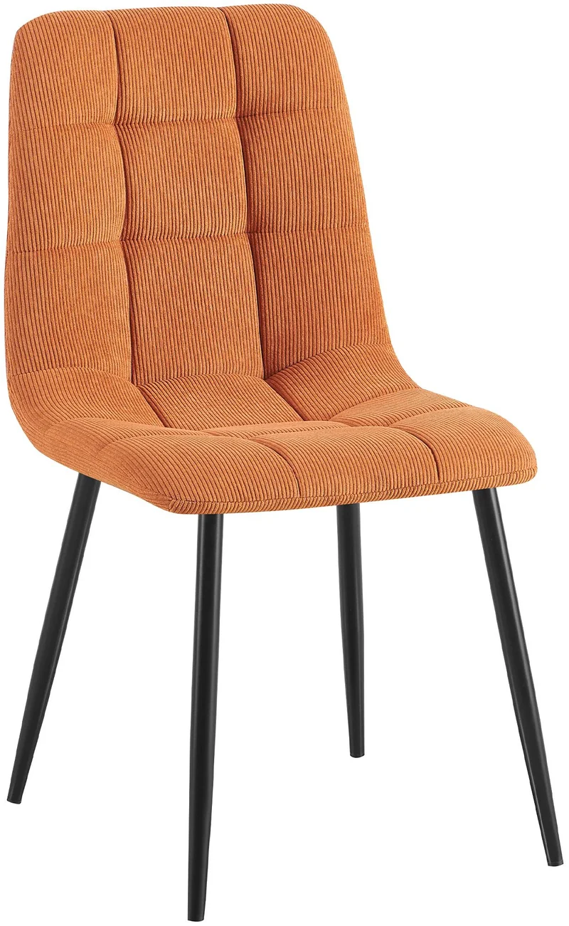 Chaise de salle à manger x1 coutures décoratives carrées en velours côtelé orange et métal noir 10_0007394