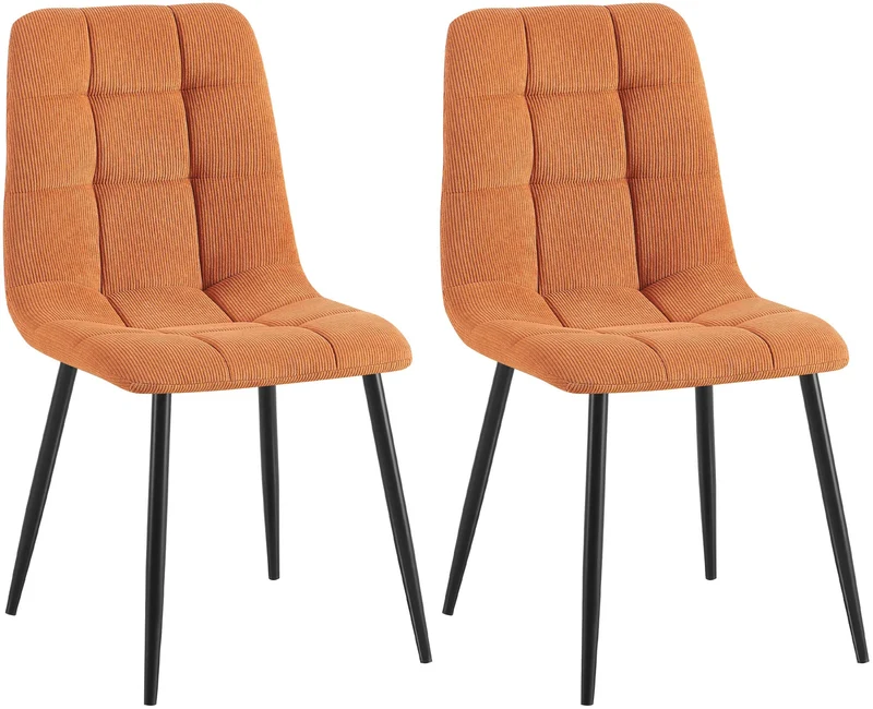 Lot de 2 chaises de salle à manger coutures décoratives carrées en velours côtelé orange et métal noir 10_0007632