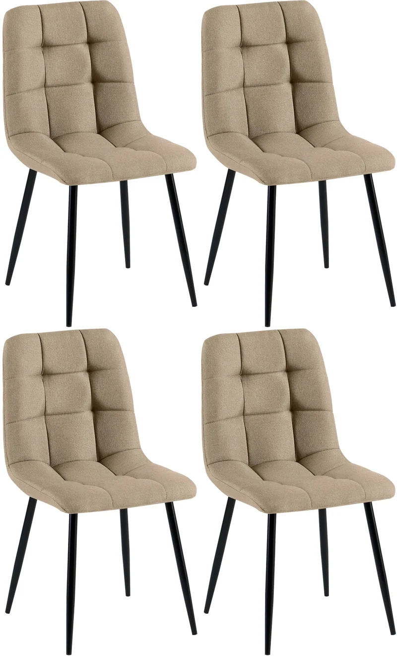 Lot de 4 chaises de salle à manger coutures décoratives carrées en tissu taupe et métal noir 10_0007541