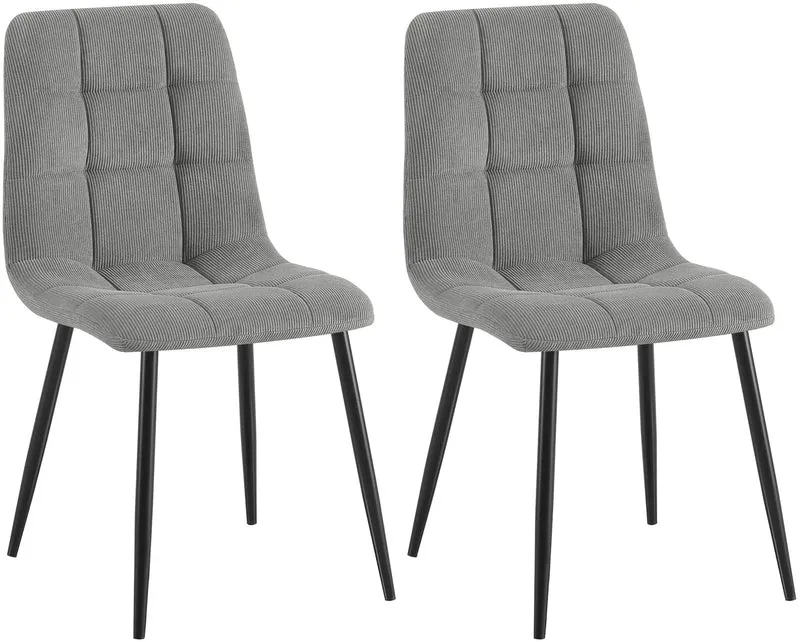 Lot de 2 chaises de salle à manger coutures décoratives carrées en velours côtelé gris et métal noir 10_0007463