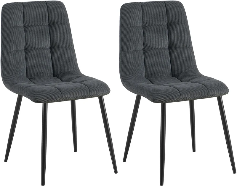 Lot de 2 chaises de salle à manger coutures décoratives carrées en velours côtelé noir et métal noir 10_0007414