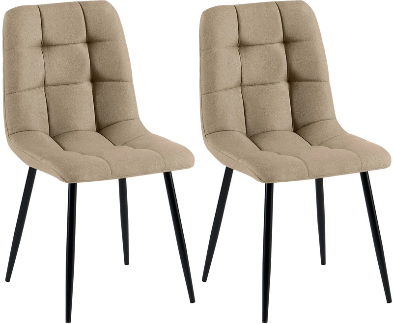Lot de 2 chaises de salle à manger coutures décoratives carrées en tissu taupe et métal noir 10_0007340