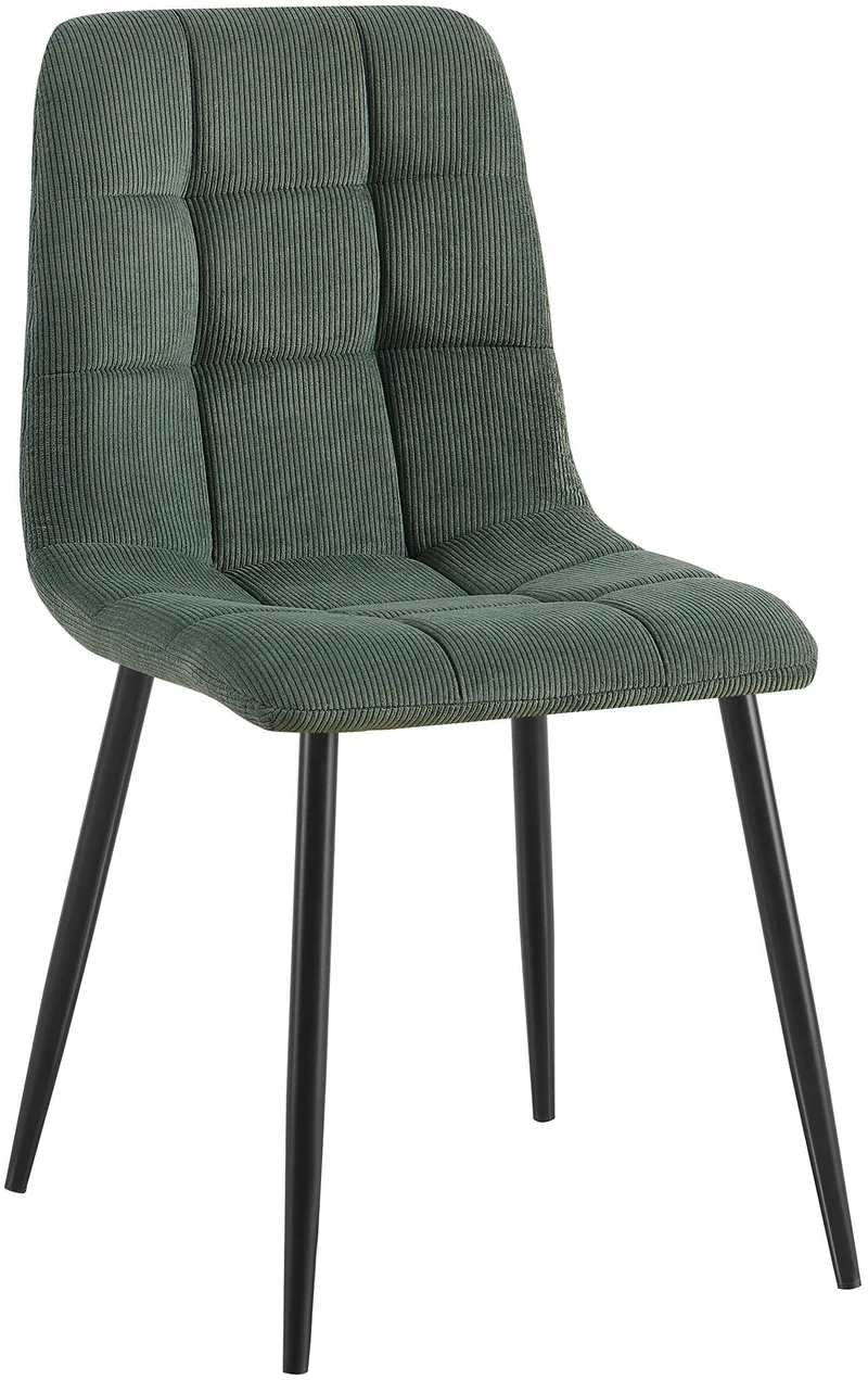 Chaise de salle à manger x1 coutures décoratives carrées en velours côtelé vert et métal noir 10_0007259