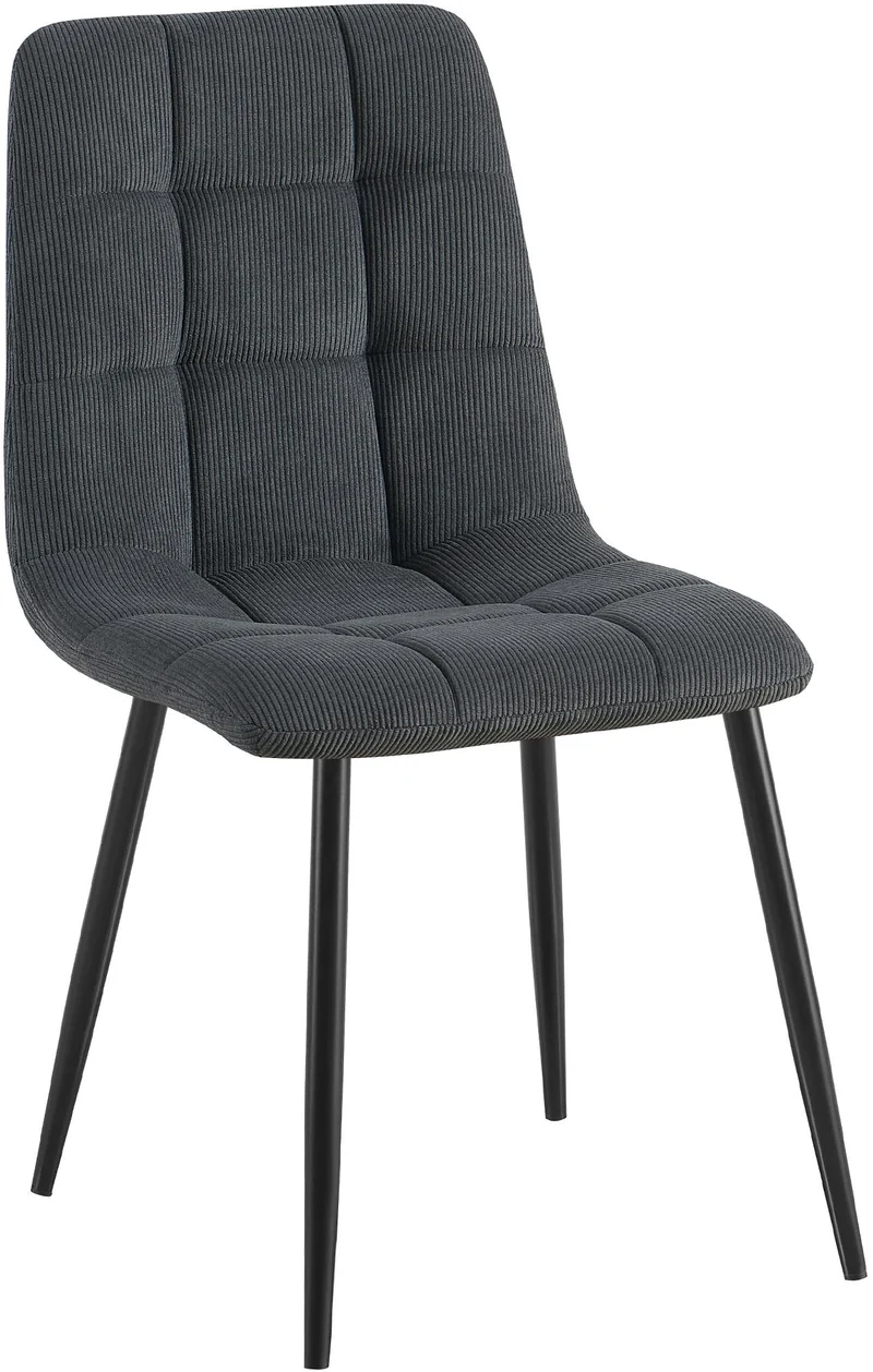 Chaise de salle à manger x1 coutures décoratives carrées en velours côtelé noir et métal noir 10_0007257