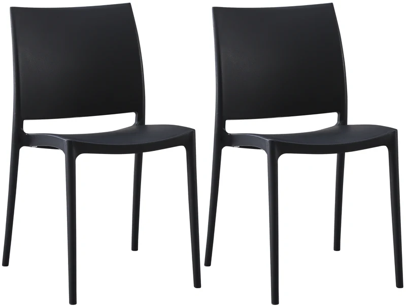 Lot de 2 chaises de jardin empilable dossier incurvé à quatre pieds stable en plastique noir 10_0007914