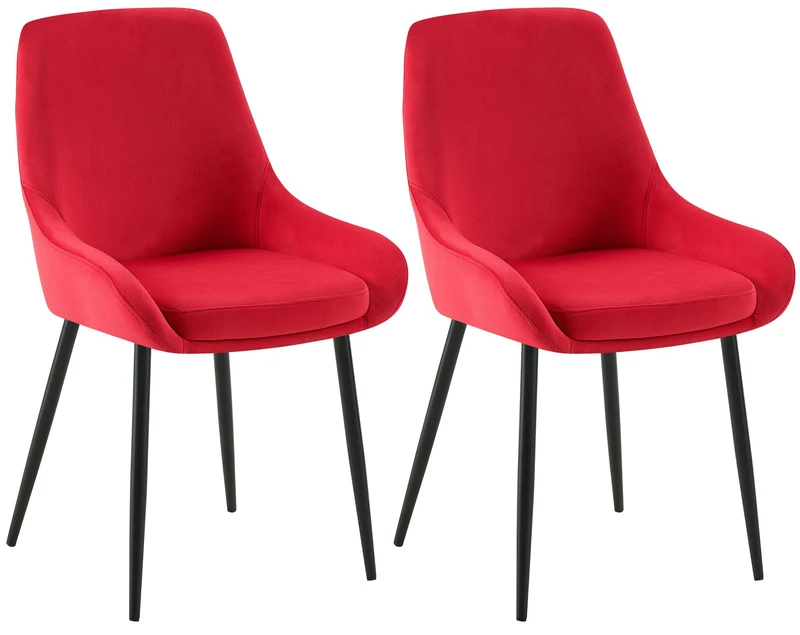 Lot de 2 chaises de salle à manger élégance confort design moderne en velours rouge structure métallique noir 10_0007855