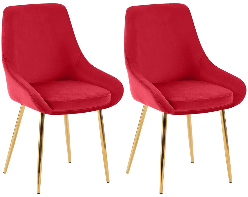 Lot de 2 chaises de salle à manger élégance confort design moderne en velours rouge structure métallique doré 10_0007854
