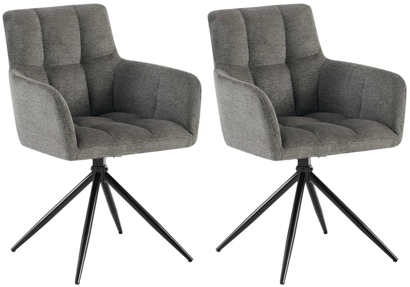 Lot de 2 chaises de salle à manger moderne et confort mécanisme de rotation à 180° en tissu gris foncé et métal 10_0007569