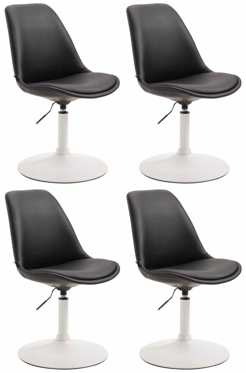 Lot de 4 chaises de salle à manger pivotante hauteur réglable en PVC noir et pied trompette en métal blanc 10_0008858