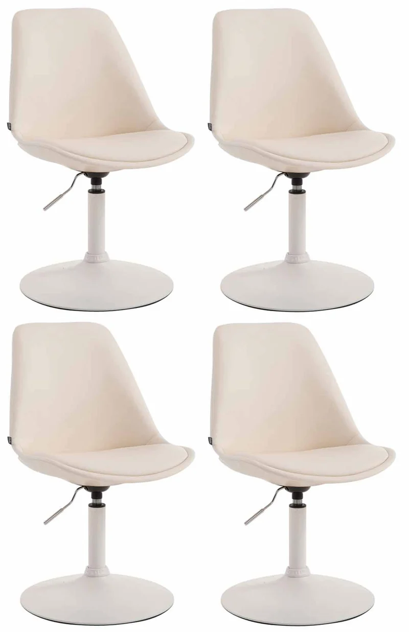 Lot de 4 chaises de salle à manger pivotante hauteur réglable en PVC crème et pied trompette en métal blanc 10_0008597