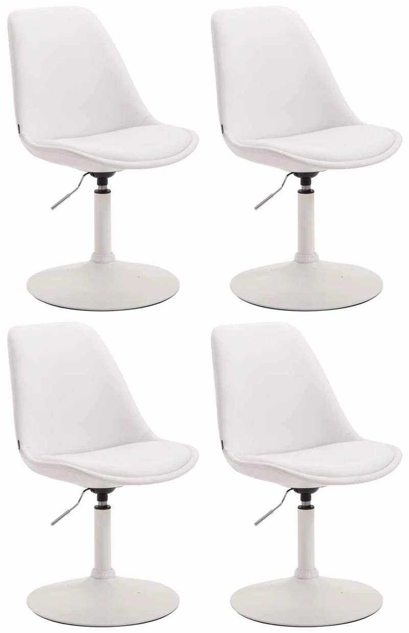 Lot de 4 chaises de salle à manger pivotante hauteur réglable en PVC blanc et pied trompette en métal blanc 10_0008514