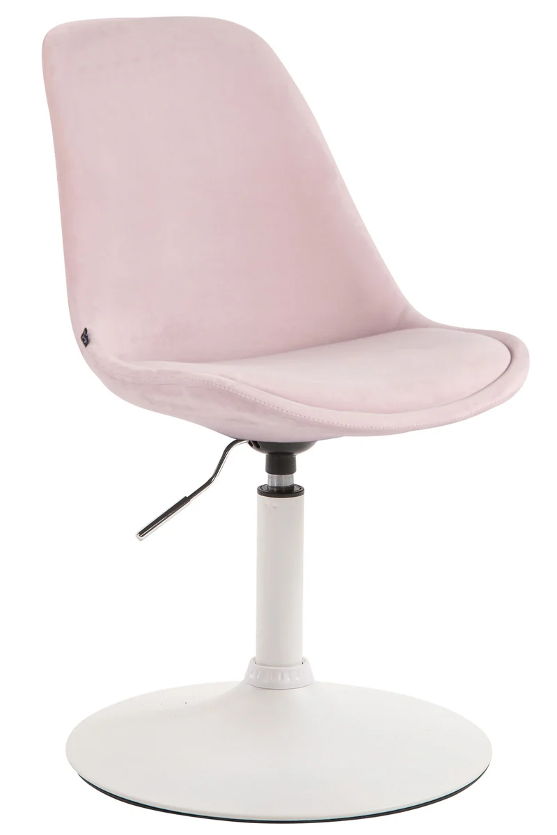 Chaise de salle à manger x1 pivotante hauteur réglable en velours rose et pied trompette en métal blanc 10_0008458
