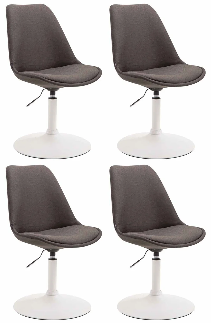 Lot de 4 chaises de salle à manger pivotante hauteur réglable en tissu gris foncé et pied trompette en métal blanc 10_0008450