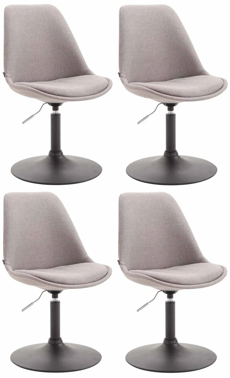 Lot de 4 chaises de salle à manger pivotante hauteur réglable en tissu gris et pied trompette en métal noir 10_0008445