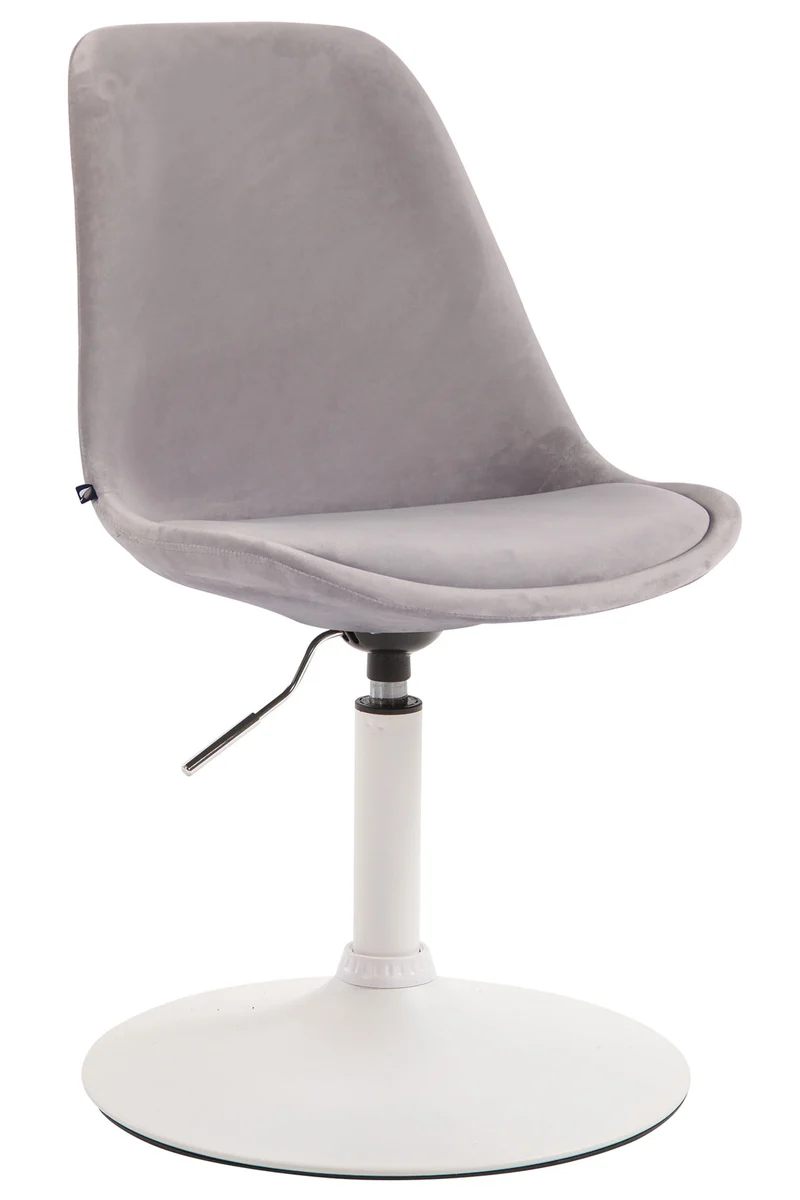 Chaise de salle à manger x1 pivotante hauteur réglable en velours gris et pied trompette en métal blanc 10_0008257