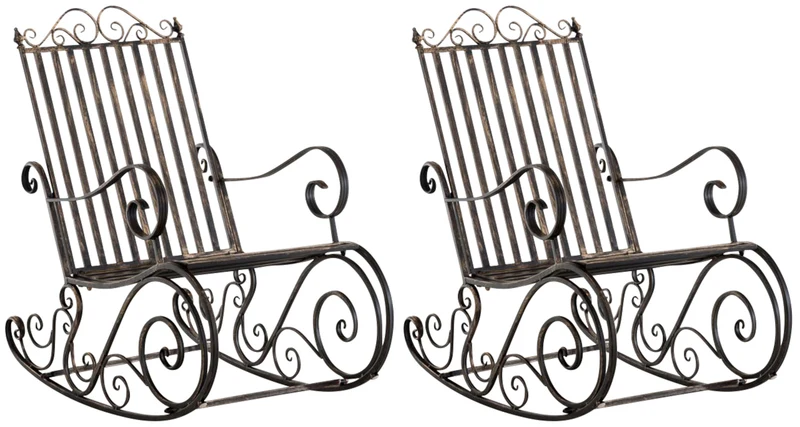 Lot de 2 fauteuils à bascule pour extérieur avec accoudoirs en métal bronze 10_0007918
