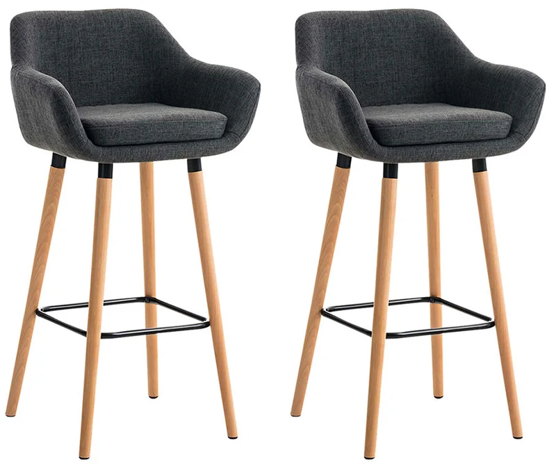 Lot de 2 tabourets de bar design et confortable en tissu gris clair avec accoudoirs et repose-pieds 10_0000273