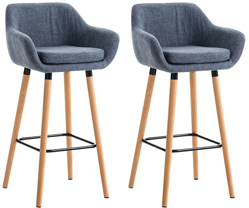 Lot de 2 tabourets de bar design et confortable en tissu bleu avec accoudoirs et repose-pieds 10_0000276