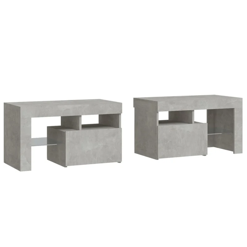 Lot de 2 tables de chevet avec lumières LED compartiment de rangement avec porte 70 x 36,5 x 40 cm bois d'ingénierie gris DEC035305