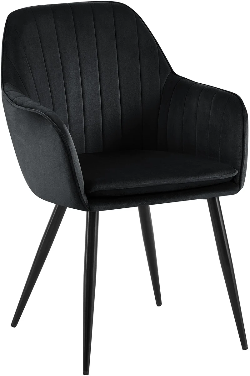 Fauteuil élégant en velours noir avec coutures verticales et pieds métal noir 10_0007456