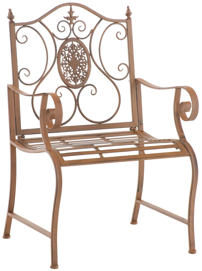 Fauteuil en métal marron vieilli avec motifs décoratifs – jardin ou terrasse 10_0007934