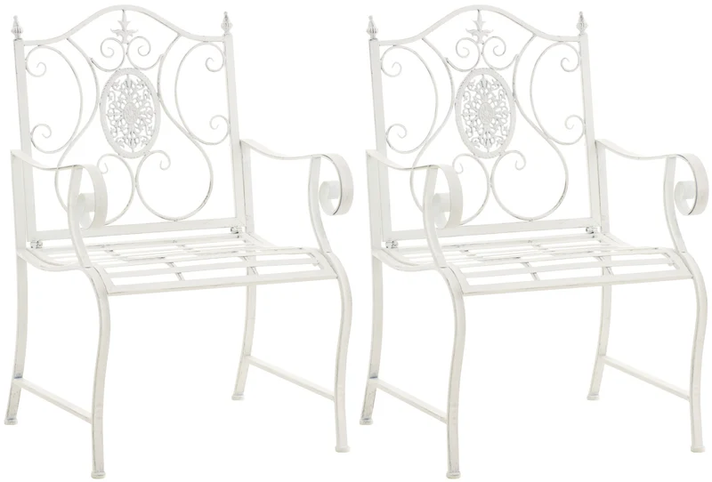 Lot de 2 fauteuils en métal blanc vieilli avec motifs décoratifs – jardin ou terrasse 10_0008018