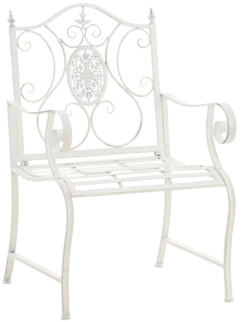 Fauteuil en métal blanc vieilli avec motifs décoratifs – jardin ou terrasse 10_0007951