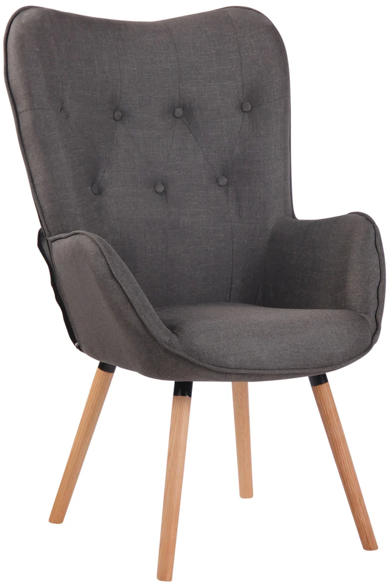 Fauteuil en tissu gris foncé capitonné avec accoudoirs et pieds en bois naturel 10_0008224