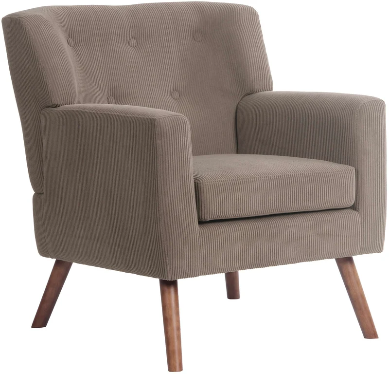 Fauteuil élégant en velours côtelé marron foncé avec dossier à boutons capitonnés pieds en bois 10_0008243