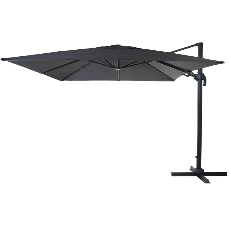 Parasol professionnel restaurant pour jardin terrasse 3x3m (Ø4,24m) pivotant, polyester aluminium/acier 23kg anthracite sans pied 04_0003291