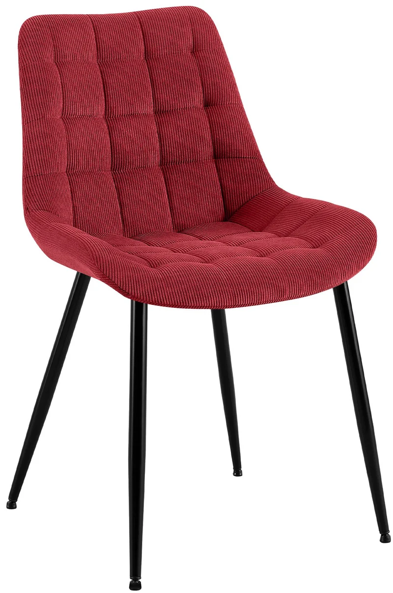 Chaise de salle à manger x1 rembourrée à coutures décoratives en velours côtelé bordeaux pieds métal noir 10_0008261