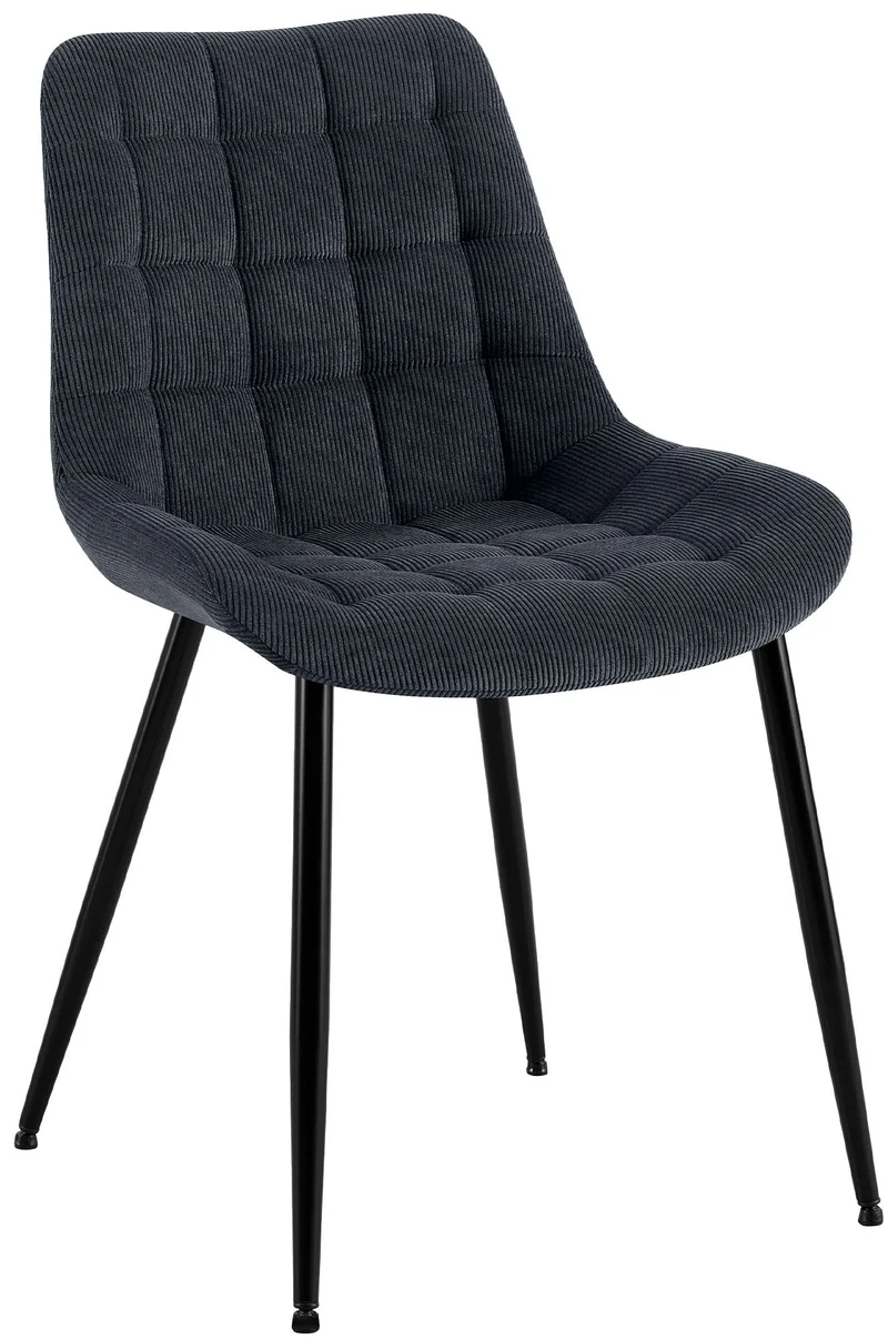 Chaise de salle à manger x1 rembourrée à coutures décoratives en velours côtelé noir pieds métal noir 10_0008258