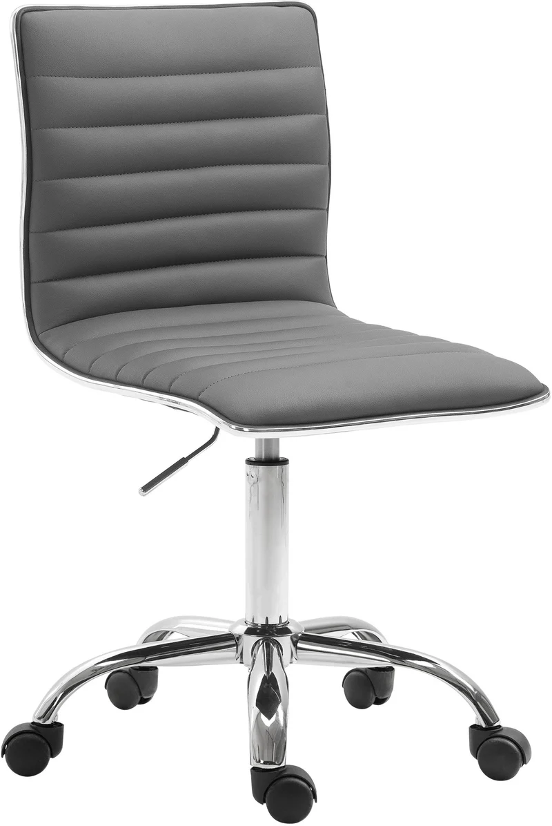 Tabouret de travail sur roulettes design à coutures horizontales hauteur réglable et roulettes PVC gris 10_0008361