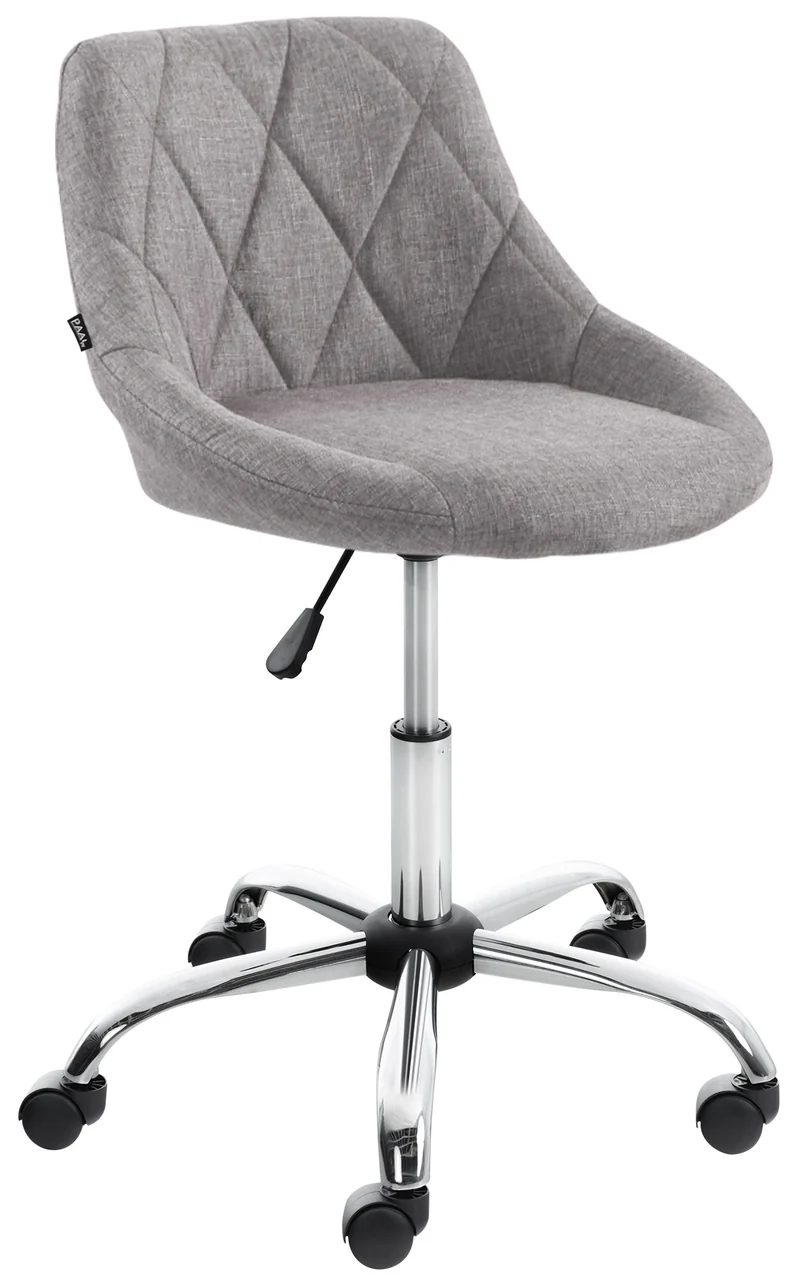 Tabouret de travail sur roulettes en tissu couleur gris dossier à coutures en losanges cadre métal chromé 10_0008396