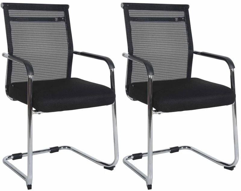 Lot de 2 chaises visiteur cantilever mesh respirant et accoudoirs revêtement en maille noir cadre en métal chromé 10_0008385