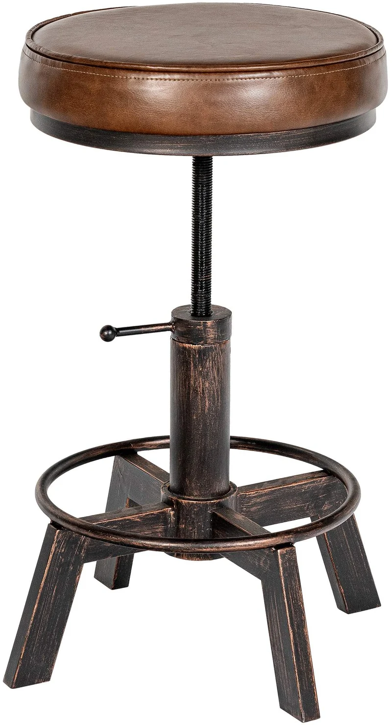 Tabouret industriel en métal bronze hauteur réglable 44 à 63 cm assise rembourrée en similicuir marron 10_0008366