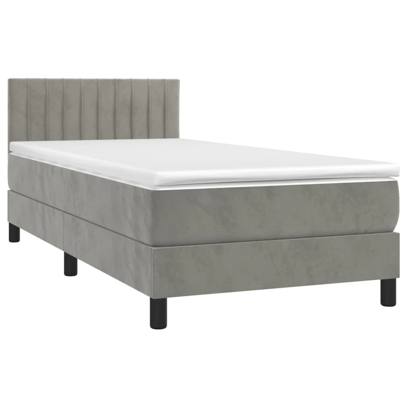 Cadre de lit LED avec sommier tête de lit matelas surmatelas 100x200 cm tissu velours gris clair TDL0207906
