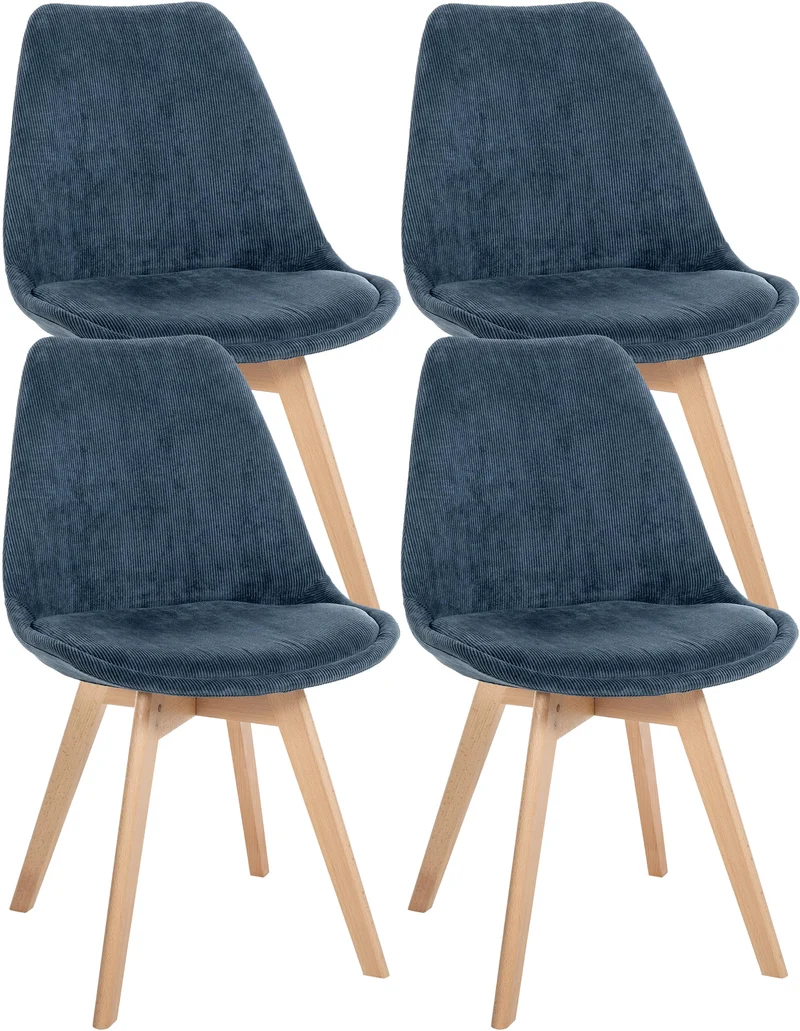 Lot de 4 chaises de salle à manger style scandinave en velours côtelé bleu foncé CDS10391
