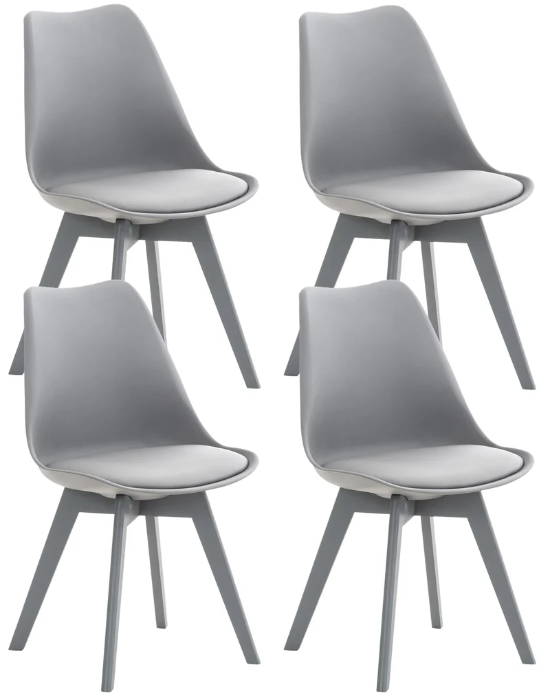 Lot de 4 chaises de salle à manger cuisine ou bureau en plastique et synthétique gris pieds en bois 10_0000388