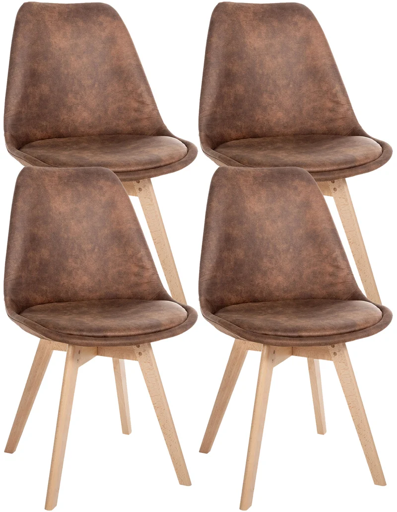Lot de 4 chaises de salle à manger style scandinave en synthétique marron vieilli CDS10389
