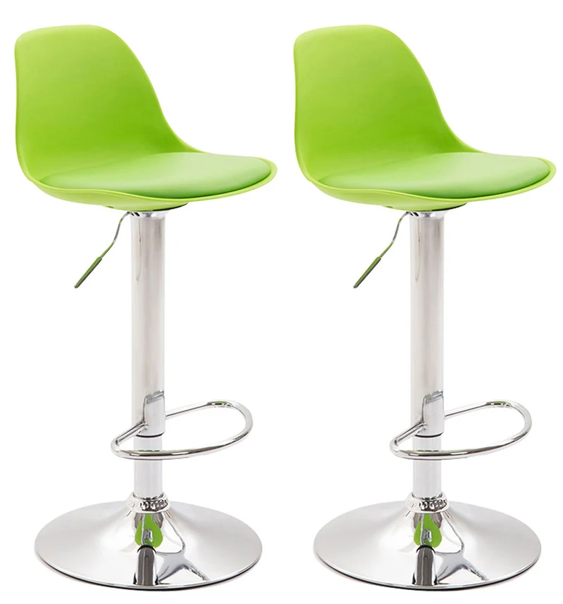 Lot de 2 tabourets de bar moderne et confortable assise en PVC vert coque en plastique et pieds en métal chromé 10_0004233
