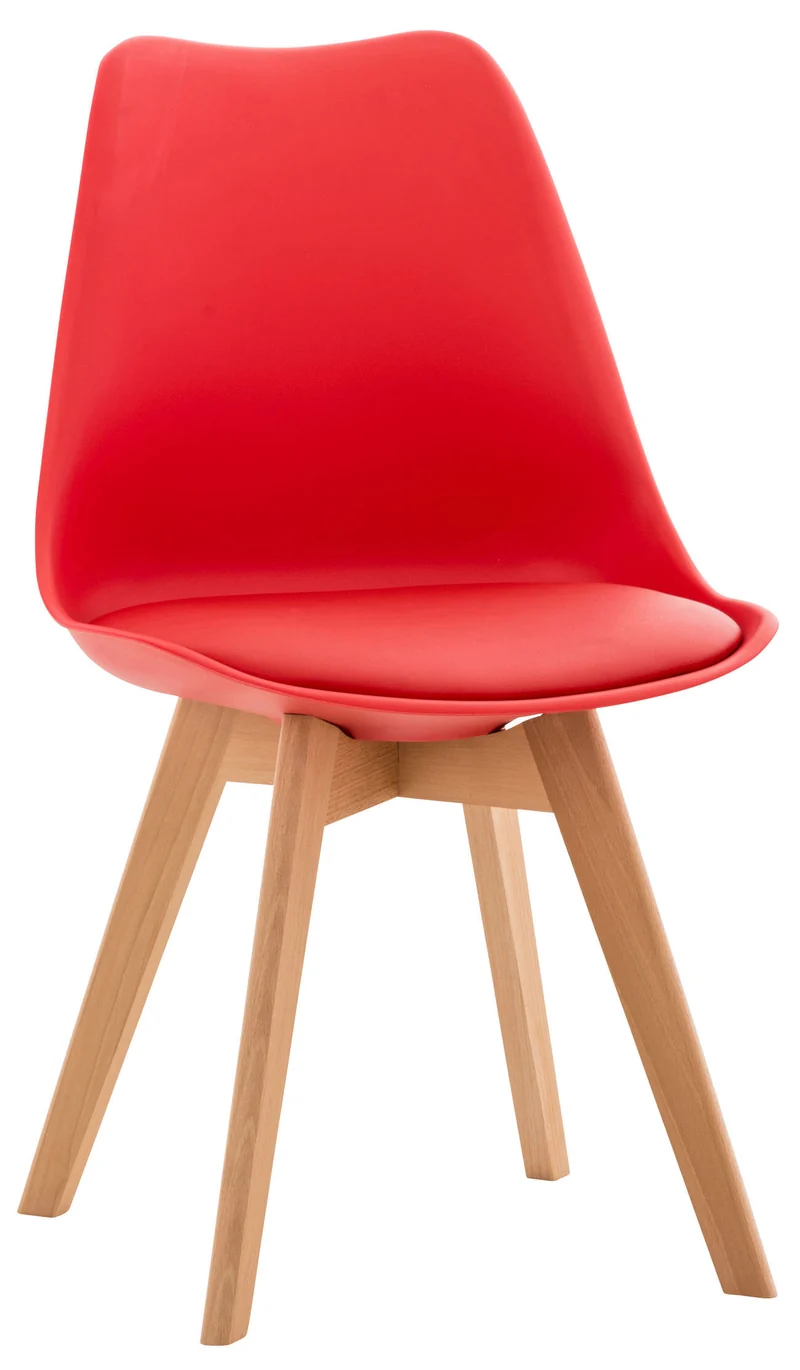 Chaise de salle à manger x1 design scandinave en plastique et PVC rouge et pieds en bois clair 10_0002273
