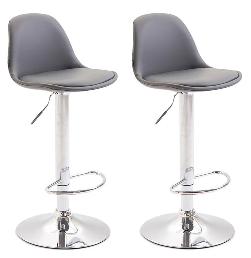 Lot de 2 tabourets de bar moderne et confortable assise en PVC gris coque en plastique et pieds en métal chromé 10_0004244
