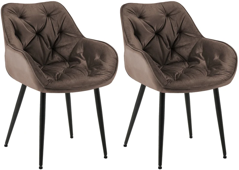 Lot de 2 chaises de salle à manger design et moderne assise en velours marron et pieds en métal noir 10_0001665