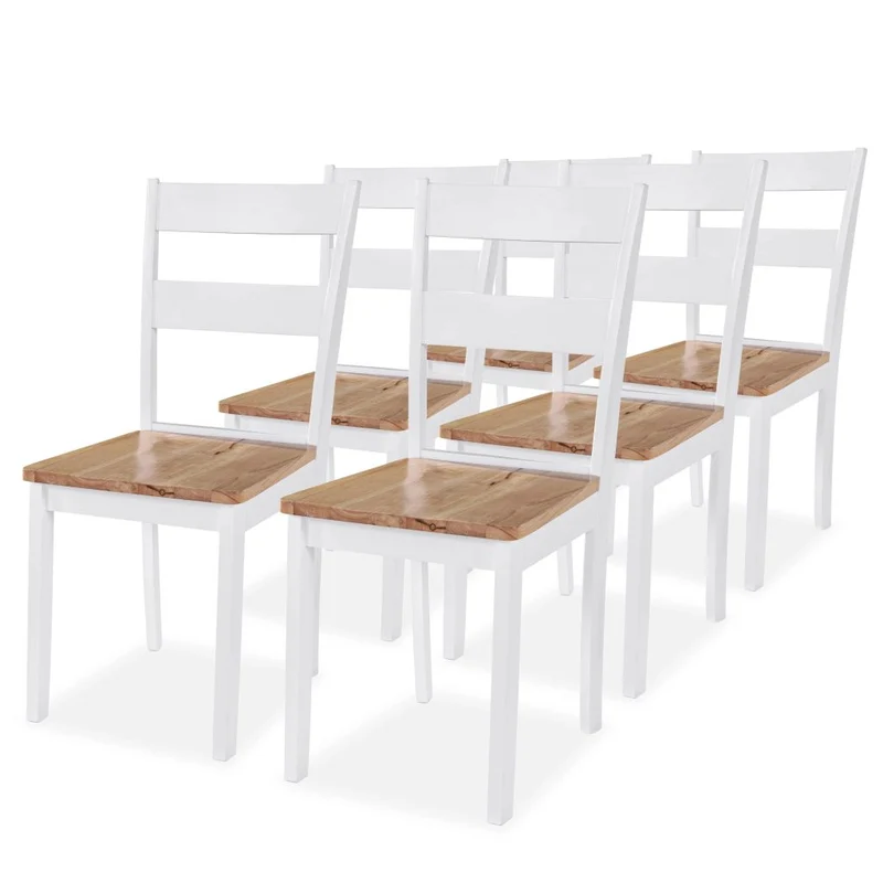 Lot de 6 chaises de salle à manger cuisine design classique et simple en bois d'hévéa blanc CDS022150