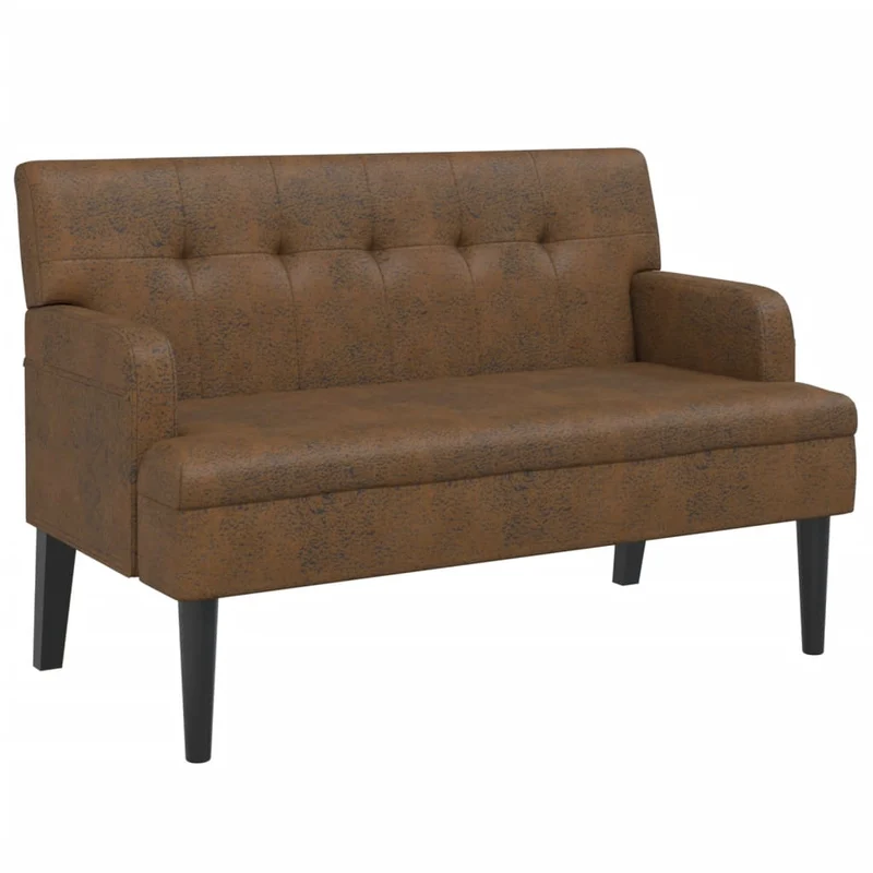 Banc canapé avec dossier capitonné accoudoirs 112 x 65,5 x 75 cm PVC aspect daim marron DEC024651