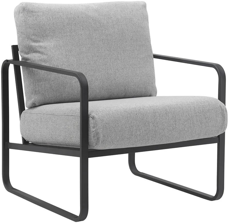 Fauteuil lounge design retro chic en tissu gris clair et cadre en métal noir mat 10_0002819