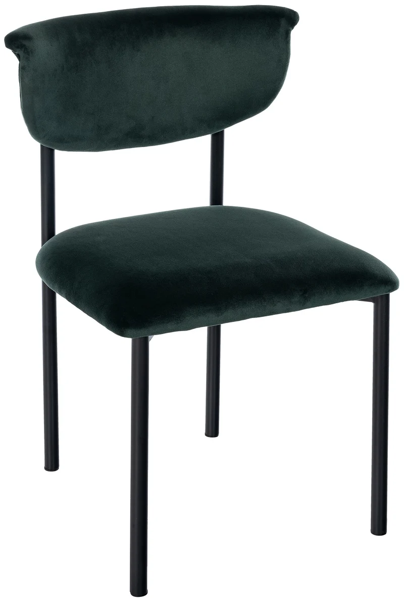 Chaise de salle à manger x1 élégante lignes épurées assise galbée velours vert foncé et métal noir 10_0008295